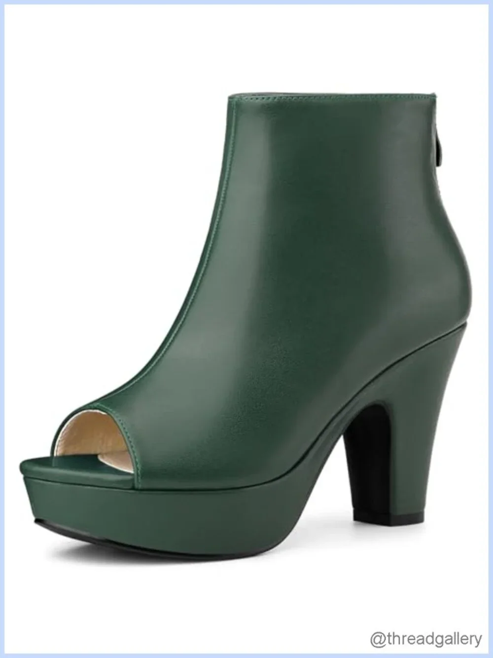 Faux Leather Peep Toe Ankle Boots Chunky Heel Back Zip Platform Booties